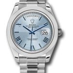 Rolex 950 Platinum Day-Date 40 Watch – Smooth Bezel – Ice Blue Quadrant Motif Bevelled Roman Dial – President Bracelet – 228206 ibqmrp