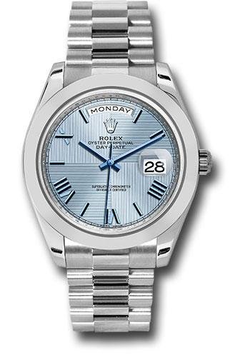 Rolex 950 Platinum Day-Date 40 Watch – Smooth Bezel – Ice Blue Quadrant Motif Bevelled Roman Dial – President Bracelet – 228206 ibqmrp
