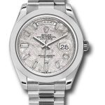 Rolex Rolex Platinum Day-Date 40 Watch – Smooth Bezel – Meteorite Baguette Diamond Dial – President Bracelet – 228206