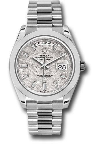 Rolex Rolex Platinum Day-Date 40 Watch – Smooth Bezel – Meteorite Baguette Diamond Dial – President Bracelet – 228206
