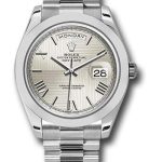 Rolex 950 Platinum Day-Date 40 Watch – Smooth Bezel – Silver Quadrant Motif Bevelled Roman Dial – President Bracelet – 228206 sqmrp