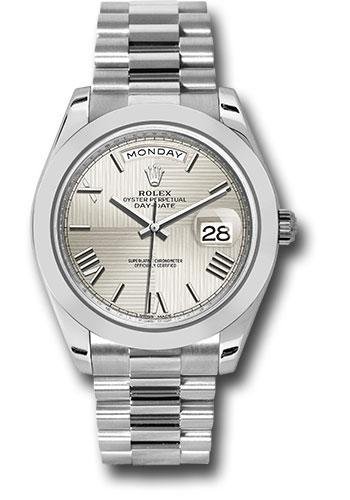 Rolex 950 Platinum Day-Date 40 Watch – Smooth Bezel – Silver Quadrant Motif Bevelled Roman Dial – President Bracelet – 228206 sqmrp