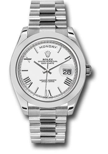 Rolex 950 Platinum Day-Date 40 Watch – Smooth Bezel – White Bevelled Roman Dial – President Bracelet – 228206
