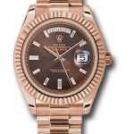 Rolex Everose Gold Day-Date 40 Watch – Fluted Bezel – Chocolate Baguette Diamond Dial – President Bracelet – 228235 chbdp