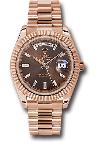 Rolex Everose Gold Day-Date 40 Watch – Fluted Bezel – Chocolate Baguette Diamond Dial – President Bracelet – 228235 chbdp