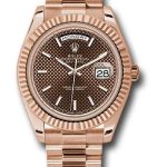 Rolex Everose Gold Day-Date 40 Watch – Fluted Bezel – Chocolate Diagonal Motif Index Dial – President Bracelet – 228235 chodmip