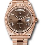 Rolex Everose Gold Day-Date 40 Watch – Fluted Bezel – Chocolate Bevelled Roman Dial – President Bracelet – 228235 chorp