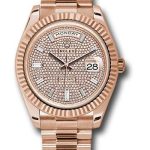 Rolex Everose Gold Day-Date 40 Watch – Fluted Bezel – Diamond Paved Dial – President Bracelet – 228235 dpbdp