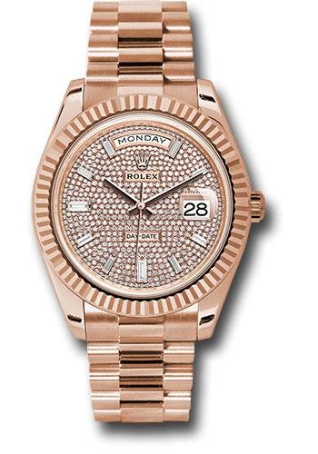Rolex Everose Gold Day-Date 40 Watch – Fluted Bezel – Diamond Paved Dial – President Bracelet – 228235 dpbdp