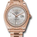 Rolex Everose Gold Day-Date 40 Watch – Fluted Bezel – Sundust Baguette-Cut Diamond Dial – President Bracelet – 228235 sdbdp
