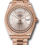 Rolex Everose Gold Day-Date 40 Watch – Fluted Bezel – Sundust Strip Motif Index Dial – President Bracelet – 228235 sdsmip