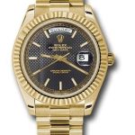 Rolex Yellow Gold Day-Date 40 Watch – Fluted Bezel – Black Diagonal Motif Index Dial – President Bracelet – 228238 bkdmip