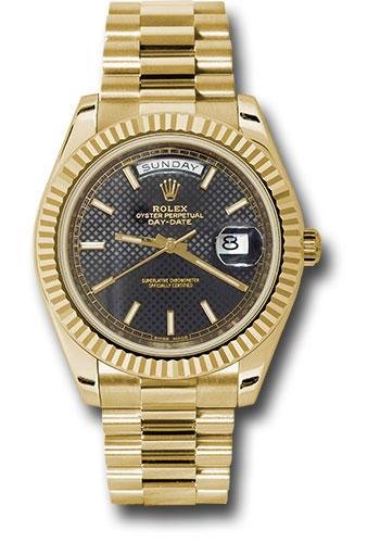 Rolex Yellow Gold Day-Date 40 Watch – Fluted Bezel – Black Diagonal Motif Index Dial – President Bracelet – 228238 bkdmip