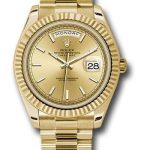 Rolex Yellow Gold Day-Date 40 Watch – Fluted Bezel – Champagne Index Dial – President Bracelet – 228238