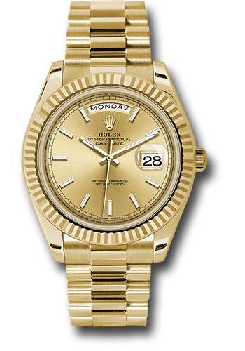 Rolex Yellow Gold Day-Date 40 Watch – Fluted Bezel – Champagne Index Dial – President Bracelet – 228238