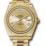 Rolex Yellow Gold Day-Date 40 Watch – Fluted Bezel – Champagne Roman Dial – President Bracelet – 228238