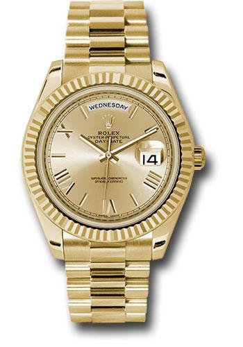 Rolex Yellow Gold Day-Date 40 Watch – Fluted Bezel – Champagne Roman Dial – President Bracelet – 228238