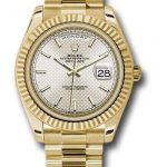 Rolex Yellow Gold Day-Date 40 Watch – Fluted Bezel – Silver Diagonal Motif Index Dial – President Bracelet – 228238 sdmip