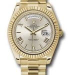 Rolex Yellow Gold Day-Date 40 Watch – Fluted Bezel – Silver Bevelled Roman Dial – President Bracelet – 228238