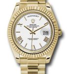 Rolex Yellow Gold Day-Date 40 Watch – Fluted Bezel – White Bevelled Roman Dial – President Bracelet – 228238