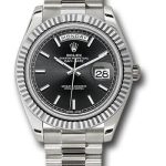 Rolex White Gold Day-Date 40 Watch – Fluted Bezel – Black Index Dial – President Bracelet – 228239