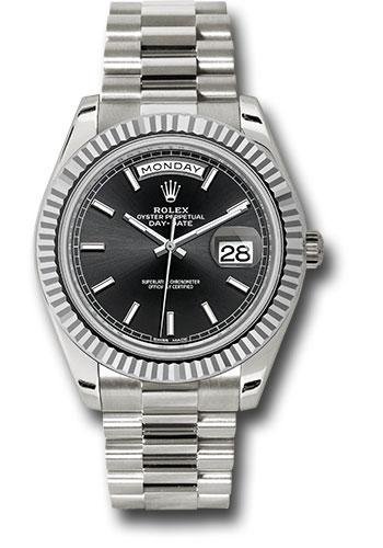 Rolex White Gold Day-Date 40 Watch – Fluted Bezel – Black Index Dial – President Bracelet – 228239