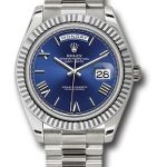 Rolex White Gold Day-Date 40 Watch – Fluted Bezel – Blue Bevelled Roman Dial – President Bracelet – 228239