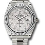 Rolex White Gold Day-Date 40 Watch – Fluted Bezel – Meteorite Baguette Diamond Dial – President Bracelet – 228239