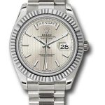 Rolex White Gold Day-Date 40 Watch – Fluted Bezel – Silver Stripe Motif Index Dial – President Bracelet – 228239 ssmip