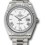 Rolex White Gold Day-Date 40 Watch – Fluted Bezel – White Bevelled Roman Dial – President Bracelet – 228239