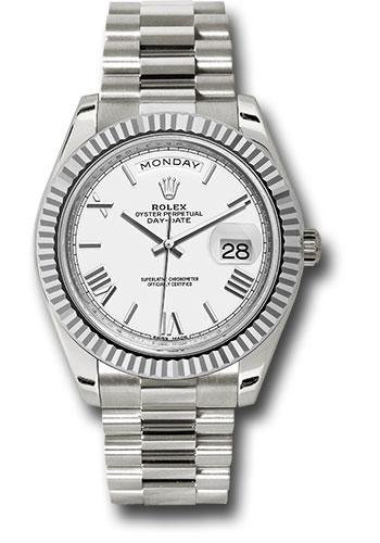 Rolex White Gold Day-Date 40 Watch – Fluted Bezel – White Bevelled Roman Dial – President Bracelet – 228239