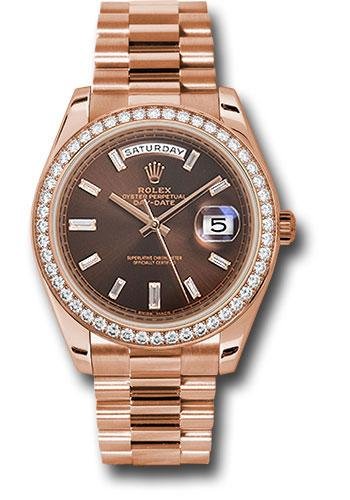Rolex Everose Gold Day-Date 40 Watch – Everose Gold Bezel – Chocolate Baguette Diamond Dial – President Bracelet – 228345RBR chobdp