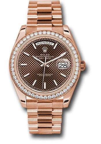 Rolex Everose Gold Day-Date 40 Watch – Everose Gold Bezel – Chocolate Diagonal Motif Index Dial – President Bracelet – 228345RBR chodmip