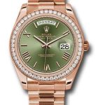 Rolex Everose Gold Day-Date 40 Watch – Everose Gold Bezel – Olive Green Bevelled Roman Dial – President Bracelet – 228345RBR