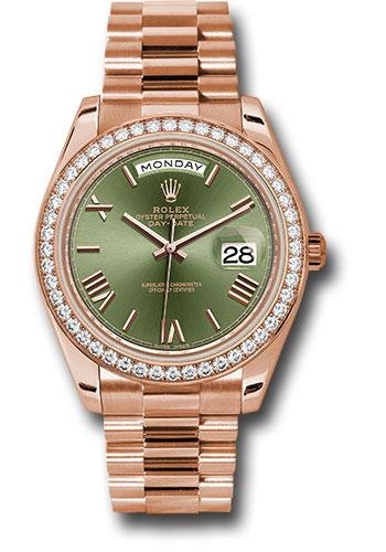 Rolex Everose Gold Day-Date 40 Watch – Everose Gold Bezel – Olive Green Bevelled Roman Dial – President Bracelet – 228345RBR