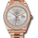 Rolex Everose Gold Day-Date 40 Watch – Everose Gold Bezel – Sundust Baguette-Cut Diamond Dial – President Bracelet – 228345RBR sdbdp