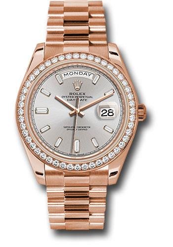 Rolex Everose Gold Day-Date 40 Watch – Everose Gold Bezel – Sundust Baguette-Cut Diamond Dial – President Bracelet – 228345RBR sdbdp