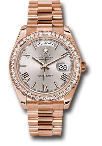 Rolex Everose Gold Day-Date 40 Watch – Everose Gold Bezel – Sundust Bevelled Roman Dial – President Bracelet – 228345RBR