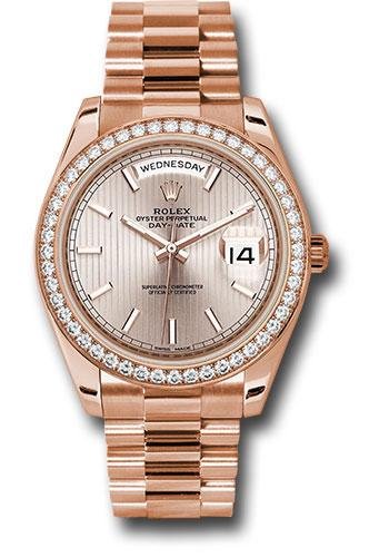 Rolex Everose Gold Day-Date 40 Watch – Everose Gold Bezel – Sundust Strip Motif Index Dial – President Bracelet – 228345RBR sdsmip