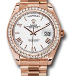 Rolex Everose Gold Day-Date 40 Watch – Everose Gold Bezel – White Bevelled Roman Dial – President Bracelet – 228345RBR