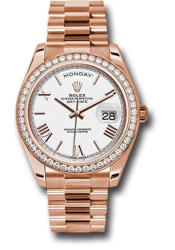 Rolex Everose Gold Day-Date 40 Watch – Everose Gold Bezel – White Bevelled Roman Dial – President Bracelet – 228345RBR