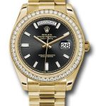 Rolex Yellow Gold Day-Date 40 Watch – Bezel – Black Baguette Diamond Dial – President Bracelet – 228348RBR bkbdp