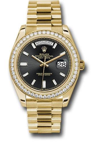 Rolex Yellow Gold Day-Date 40 Watch – Bezel – Black Baguette Diamond Dial – President Bracelet – 228348RBR bkbdp