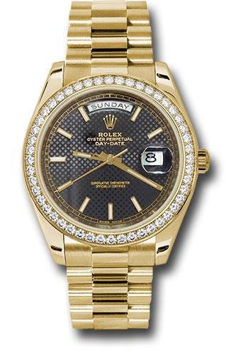Rolex Yellow Gold Day-Date 40 Watch – Bezel – Black Diagonal Motif Index Dial – President Bracelet – 228348RBR bkdmip