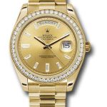 Rolex Yellow Gold Day-Date 40 Watch – Yellow Gold Bezel – Champagne Baguette Diamond Dial – President Bracelet – 228348RBR chbdp