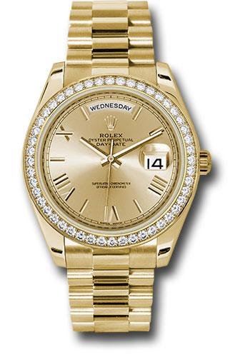 Rolex Yellow Gold Day-Date 40 Watch – Bezel – Champagne Bevelled Roman Dial – President Bracelet – 228348RBR