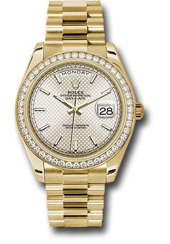 Rolex Yellow Gold Day-Date 40 Watch – Bezel – Silver Diagonal Motif Index Dial – President Bracelet – 228348RBR sdmip