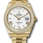 Rolex Yellow Gold Day-Date 40 Watch – Bezel – White Bevelled Roman Dial – President Bracelet – 228348RBR