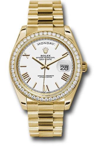 Rolex Yellow Gold Day-Date 40 Watch – Bezel – White Bevelled Roman Dial – President Bracelet – 228348RBR