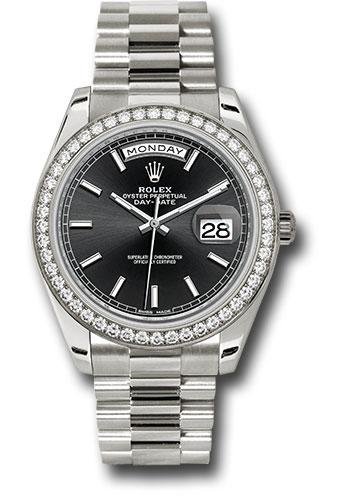 Rolex White Gold Day-Date 40 Watch – Bezel – Black Index Dial – President Bracelet – 228349RBR
